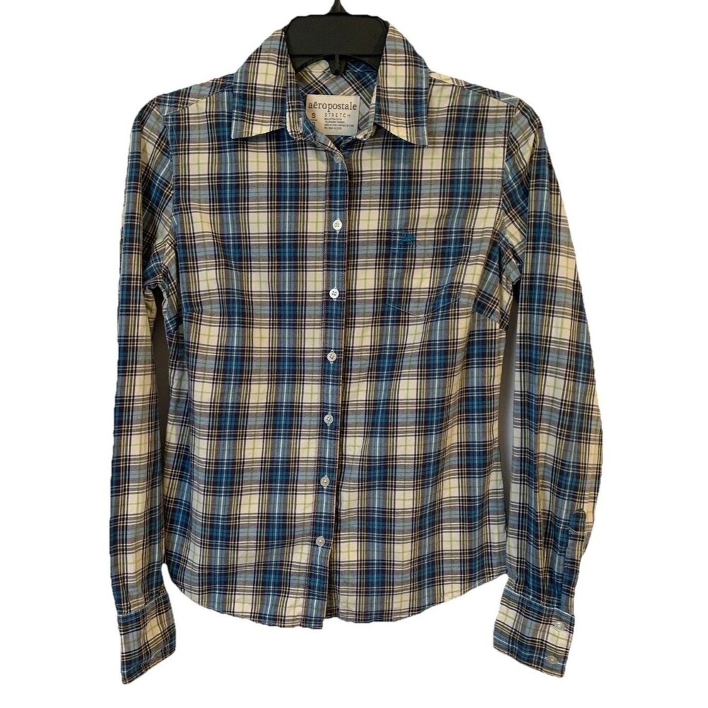 Aeropostale Womens Size Small Stretch Plaid Button Down Long Sleeve Casual